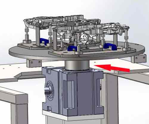 Cam indexer installation, indexing turntable connection, rotary indexing assembly